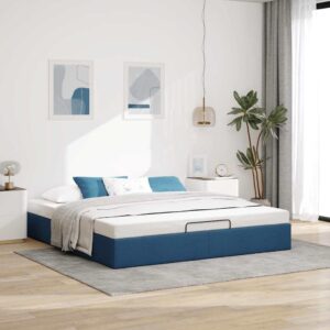 Osmannisk sengeramme uden madras 200x200 cm stof blå