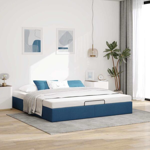 Osmannisk sengeramme uden madras 200x200 cm stof blå