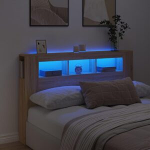 Sengegavl 160x18,5x103,5 cm LED-lys konstrueret træ sonoma-eg
