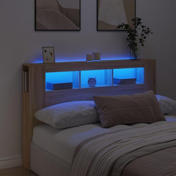 Sengegavl 160x18,5x103,5 cm LED-lys konstrueret træ sonoma-eg