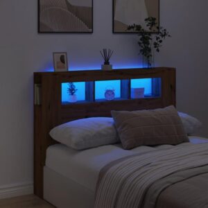 Sengegavl m. LED-lys 140x18,5x103,5 cm konstrueret træ kunsteg