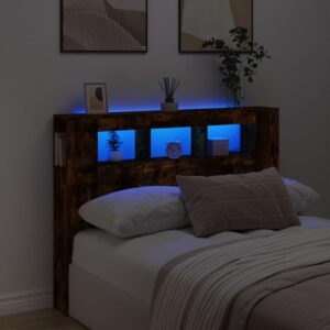 Sengegavl m. LED-lys 140x18,5x103,5 cm konstrueret træ røget eg
