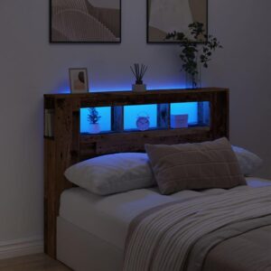 Sengegavl med LED 140x18,5x103,5 cm konstrueret træ antikt træ