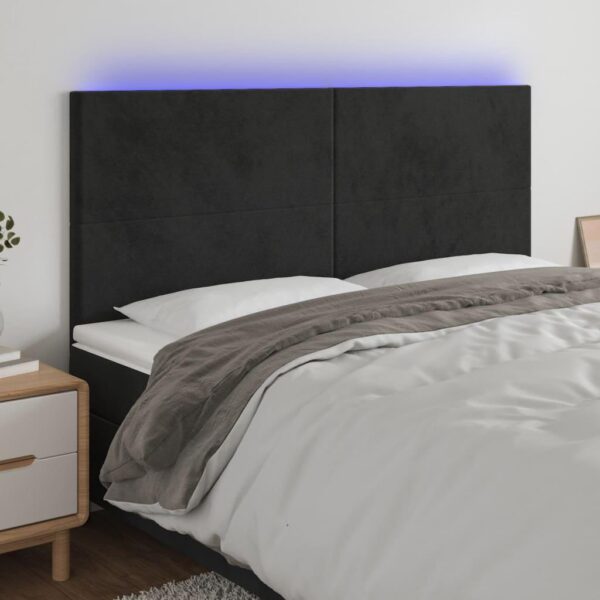Sengegavl med LED-lys 160x5x118/128 cm fløjl sort