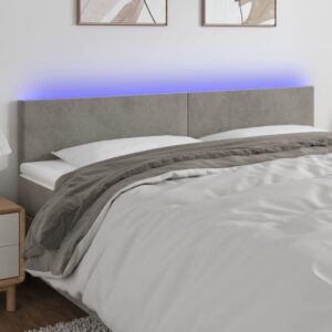 Sengegavl med LED-lys 160x5x78/88 cm fløjl lysegrå