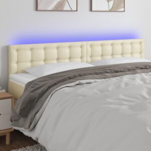 Sengegavl med LED-lys 160x5x78/88 cm kunstlæder cremefarvet