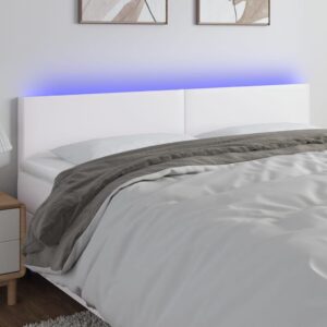 Sengegavl med LED-lys 160x5x78/88 cm kunstlæder hvid