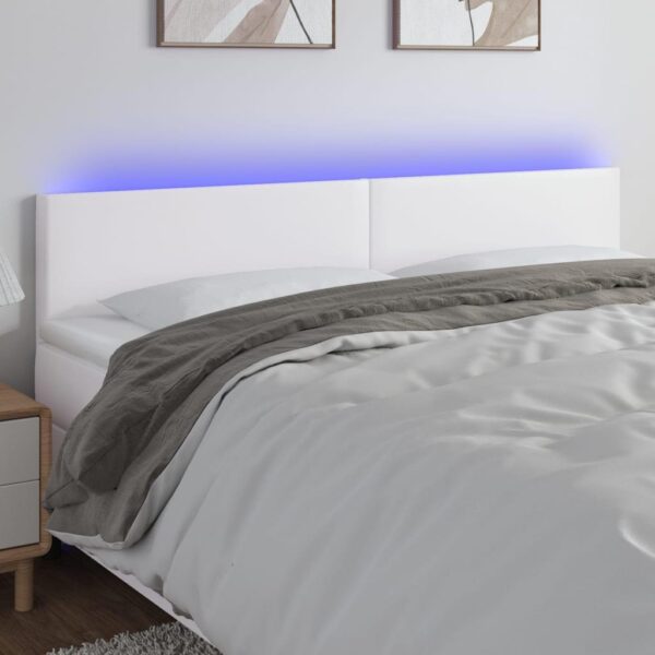 Sengegavl med LED-lys 160x5x78/88 cm kunstlæder hvid