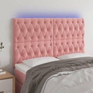 Sengegavl med LED-lys 160x7x118/128 cm fløjl lyserød