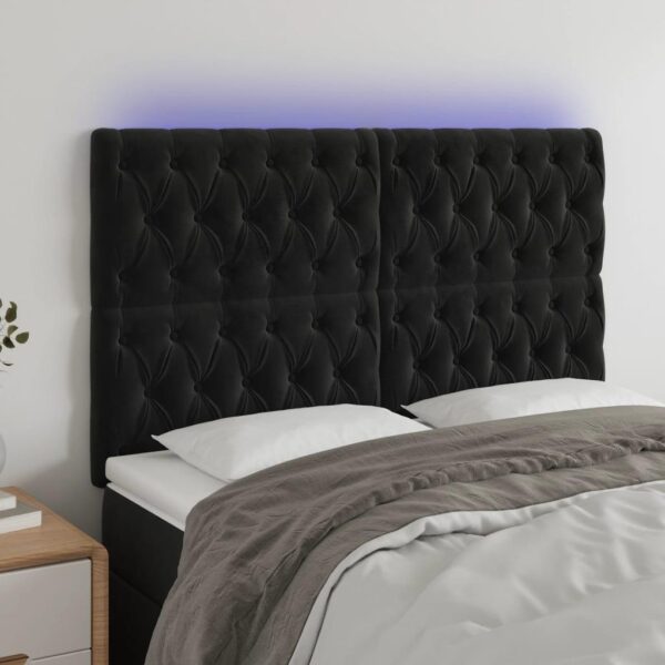Sengegavl med LED-lys 160x7x118/128 cm fløjl sort