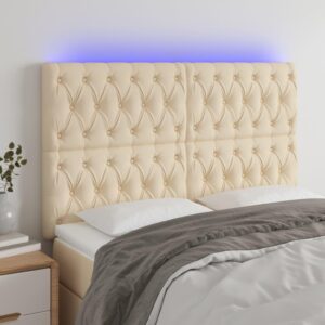 Sengegavl med LED-lys 160x7x118/128 cm stof cremefarvet