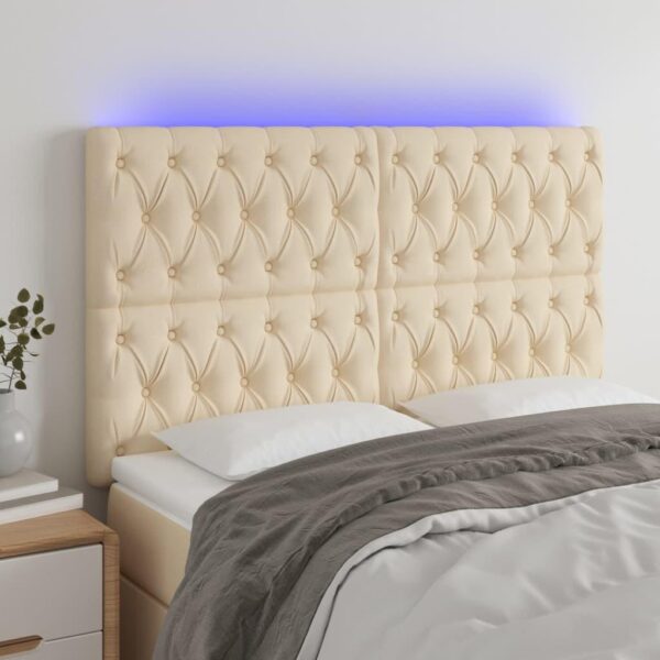 Sengegavl med LED-lys 160x7x118/128 cm stof cremefarvet