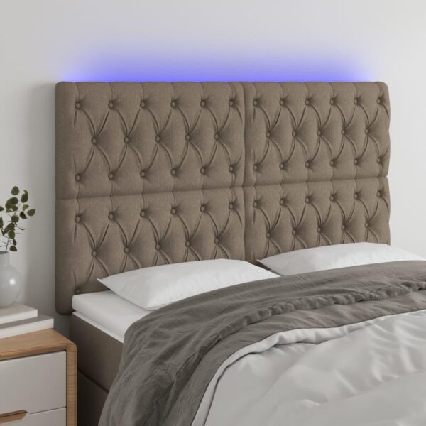Sengegavl med LED-lys 160x7x118/128 cm stof gråbrun
