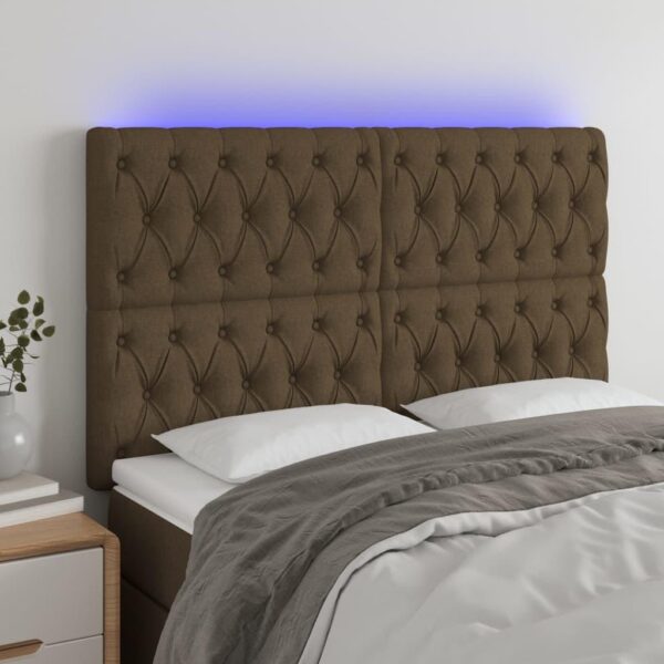 Sengegavl med LED-lys 160x7x118/128 cm stof mørkebrun