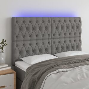 Sengegavl med LED-lys 160x7x118/128 cm stof mørkegrå