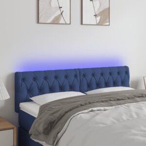 Sengegavl med LED-lys 160x7x78/88 cm stof blå