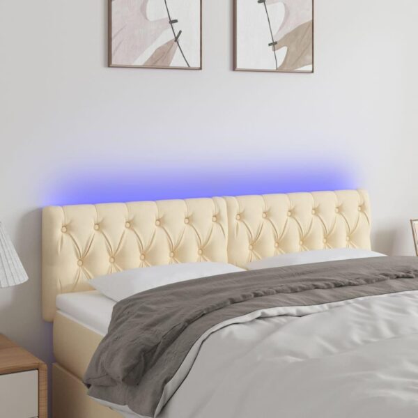 Sengegavl med LED-lys 160x7x78/88 cm stof cremefarvet
