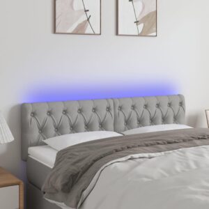 Sengegavl med LED-lys 160x7x78/88 cm stof lysegrå