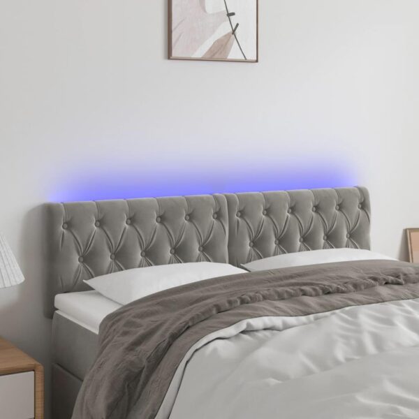 Sengegavl med LED-lys 160x7x78/88 cm velour lysegrå