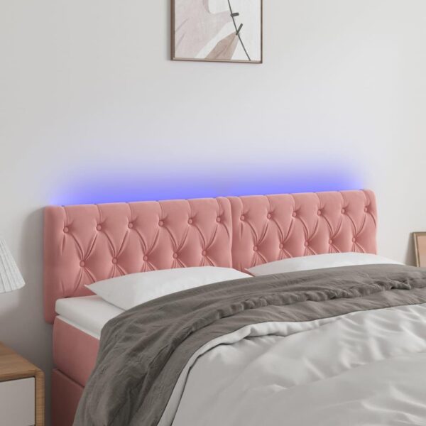 Sengegavl med LED-lys 160x7x78/88 cm velour lyserød