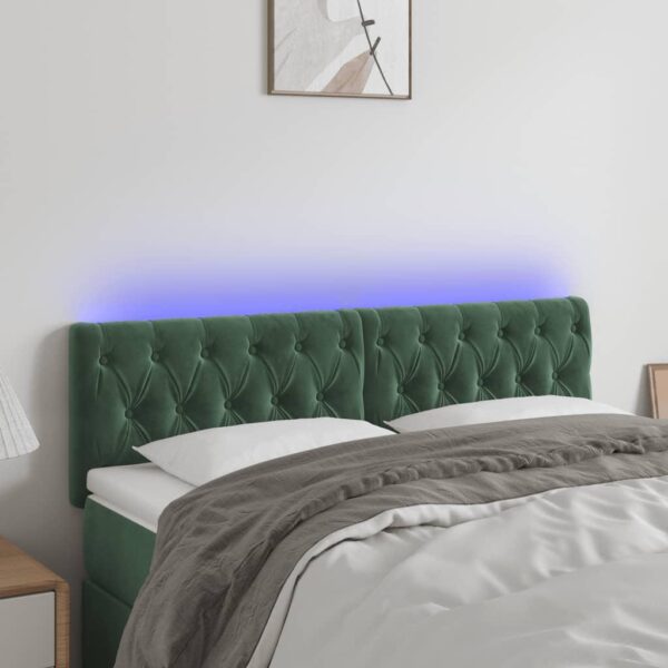 Sengegavl med LED-lys 160x7x78/88 cm velour mørkegrøn
