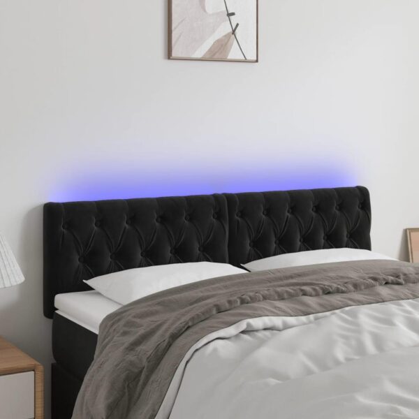 Sengegavl med LED-lys 160x7x78/88 cm velour sort