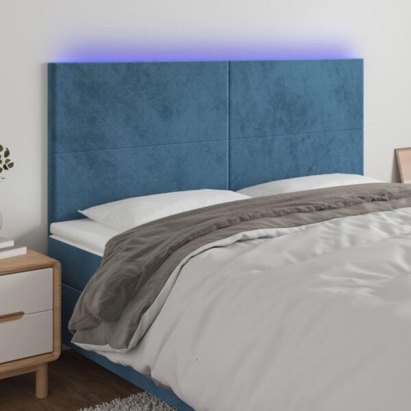 Sengegavl med LED-lys 180x5x118/128 cm fløjl mørkeblå