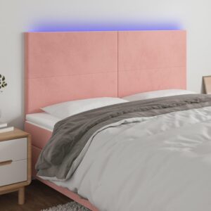 Sengegavl med LED-lys 200x5x118/128 cm fløjl lyserød