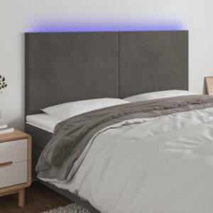 Sengegavl med LED-lys 200x5x118/128 cm fløjl mørkegrå