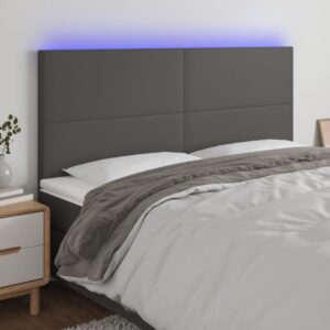 Sengegavl med LED-lys 200x5x118/128 cm kunstlæder grå