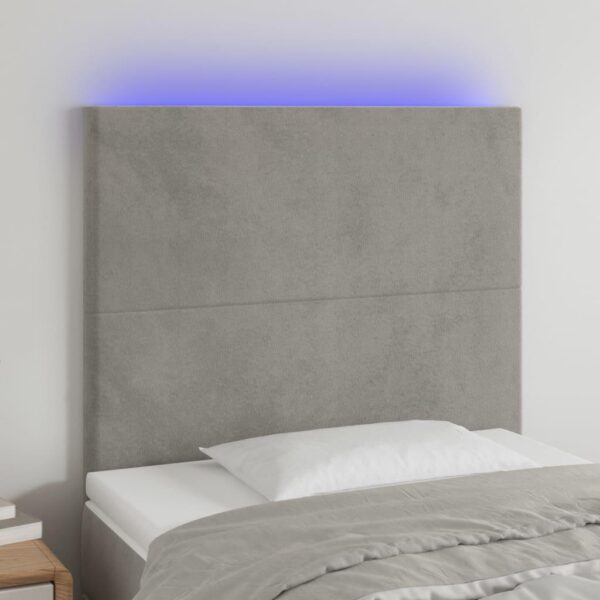 Sengegavl med LED-lys 90x5x118/128 cm fløjl lysegrå