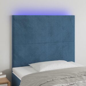 Sengegavl med LED-lys 90x5x118/128 cm fløjl mørkeblå