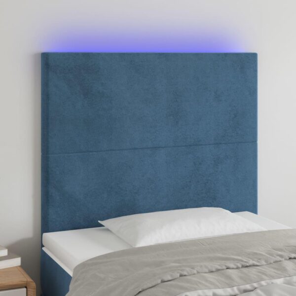 Sengegavl med LED-lys 90x5x118/128 cm fløjl mørkeblå