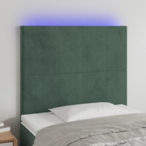 Sengegavl med LED-lys 90x5x118/128 cm fløjl mørkegrøn