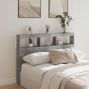 Sengegavl med opbevaring og LED-lys 140x17x102 cm betongrå