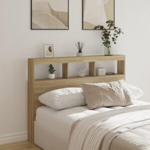 Sengegavl med opbevaring og LED-lys 140x17x102 cm sonoma-eg