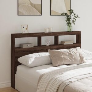 Sengegavl med opbevaring og LED-lys 160x17x102 cm brunt eg