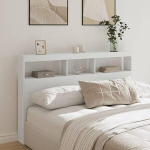 Sengegavl med opbevaring og LED-lys 160x17x102 cm hvid