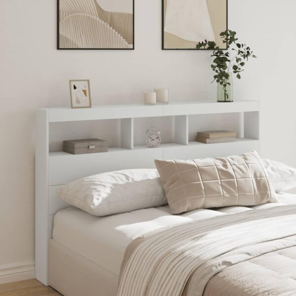 Sengegavl med opbevaring og LED-lys 160x17x102 cm hvid
