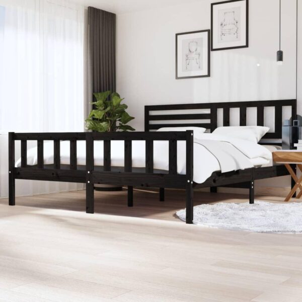 Sengeramme 200x200 cm massivt træ sort
