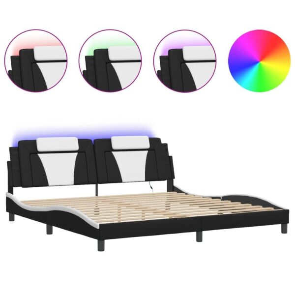 Sengeramme Viana med LED uden madras 200x200 cm sort og hvid