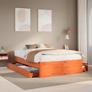 Sengeramme m. skuffer 140x200 cm uden madras massivt fyr brun