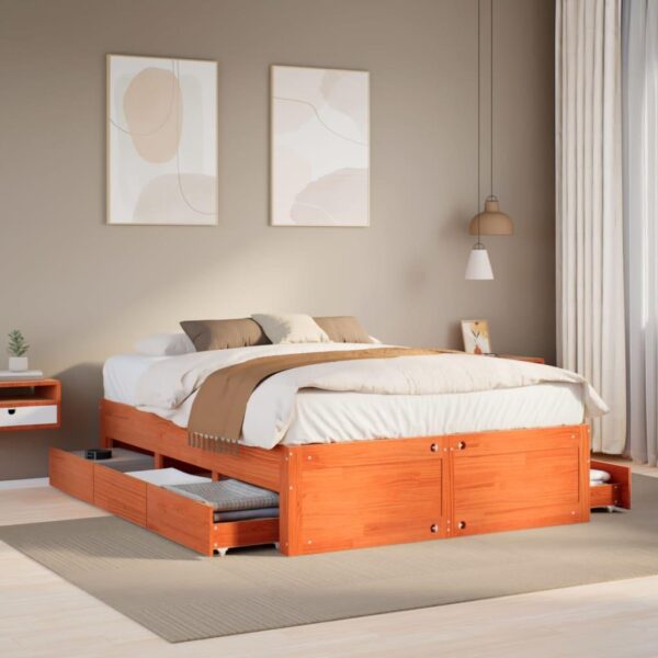 Sengeramme m. skuffer 140x200 cm uden madras massivt fyr brun