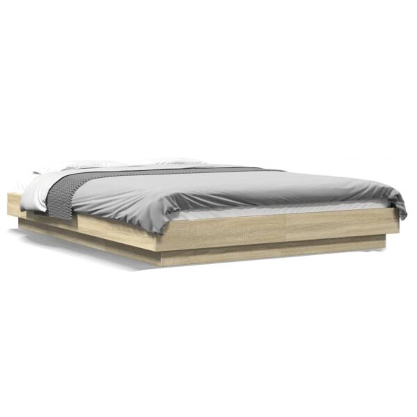 Sengeramme med LED-lys 140x200 cm konstrueret træ sonoma-eg