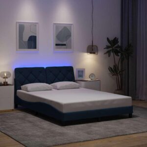 Sengeramme med LED uden madras 140x200 cm stof blå