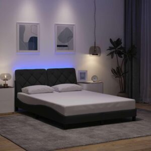 Sengeramme med LED uden madras 140x200 cm stof mørkegrå
