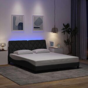 Sengeramme med LED uden madras 160x200 cm stof mørkegrå