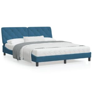 Sengeramme med LED uden madras 160x200 cm velour blå