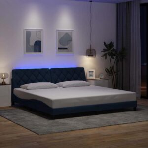 Sengeramme med LED uden madras 200x200 cm stof blå