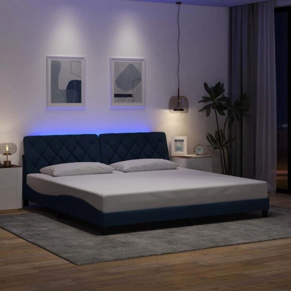 Sengeramme med LED uden madras 200x200 cm stof blå
